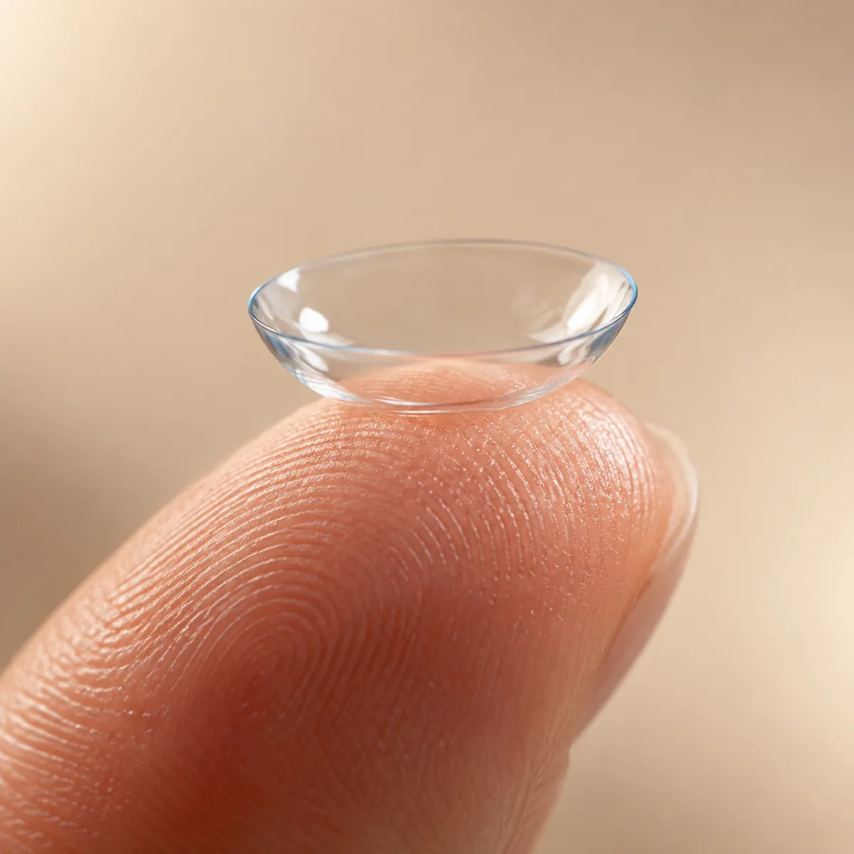 A contact lens on a fingertip